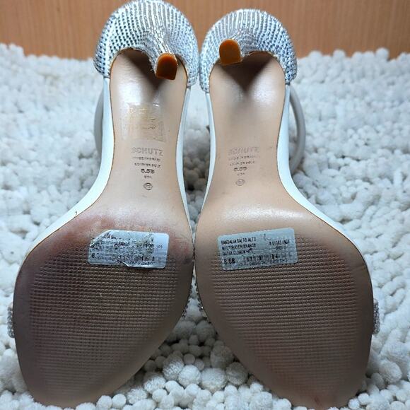 Schutz Cadey Lee Strappy  Elegant White Ankle Strap Heels Diamond Elegant 8.5 - Picture 15 of 16